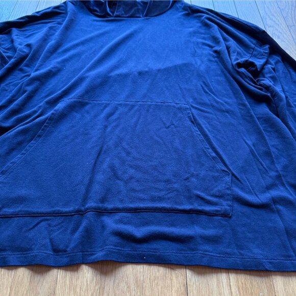 Eileen Fisher Size M Navy Blue Oversized Velvet Trim Hoodie Sweatshirt Pullover - Picture 4 of 16